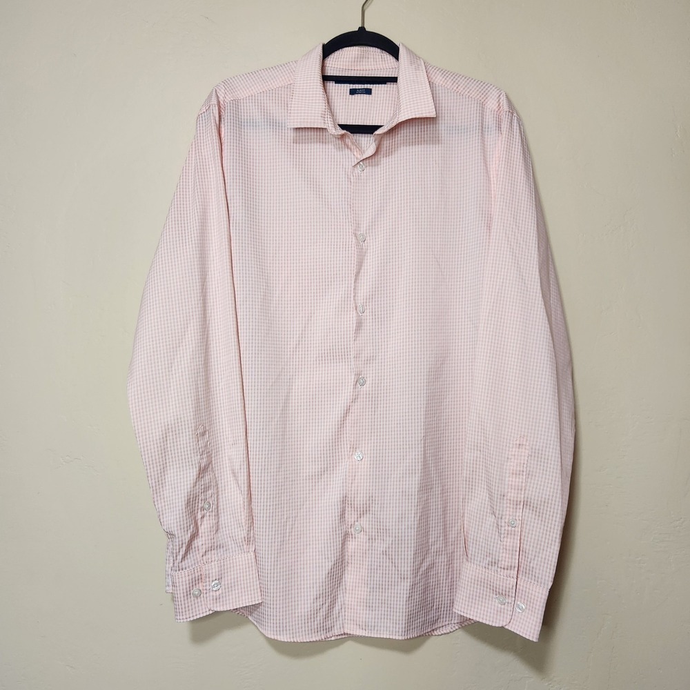 Perry Ellis Button Down Shirt Men's Size Large‎ Slim Stretch Long Sleeve Pink